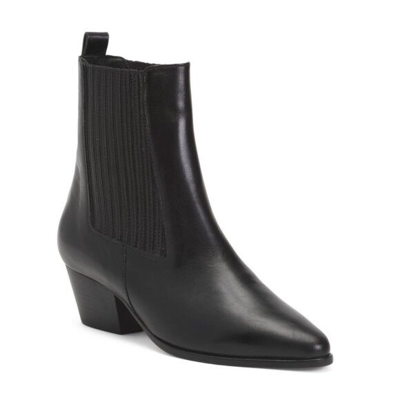 SANDRO Noir Made In Portugal Leather Amelya Heeled Booties - Picture 1 of 1